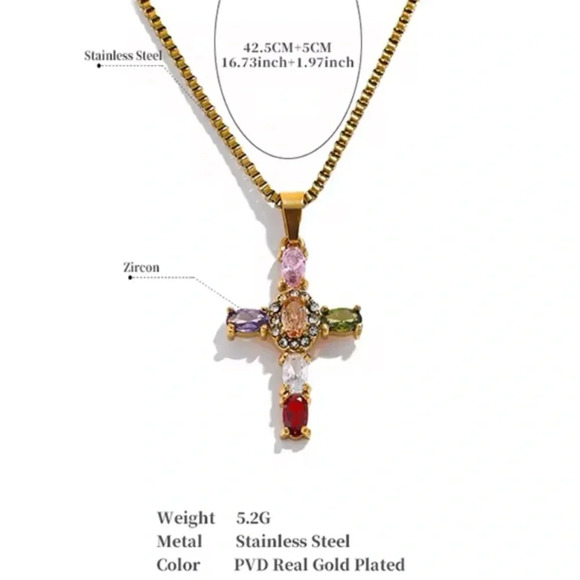 Maria Cross 18K Gold Stainless Steel Waterproof Necklace - Picture 5 of 17